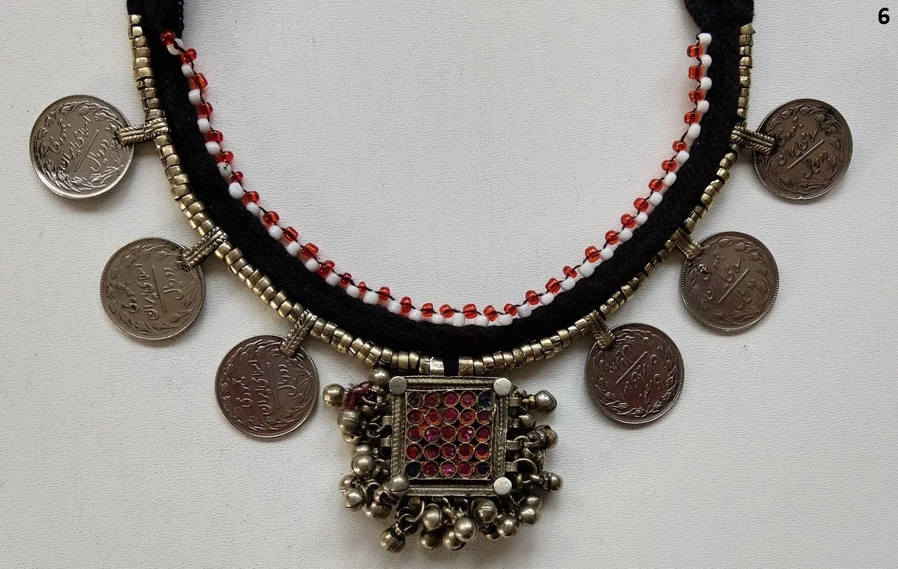 Kuchi tribal coin choker necklace with large pendant
