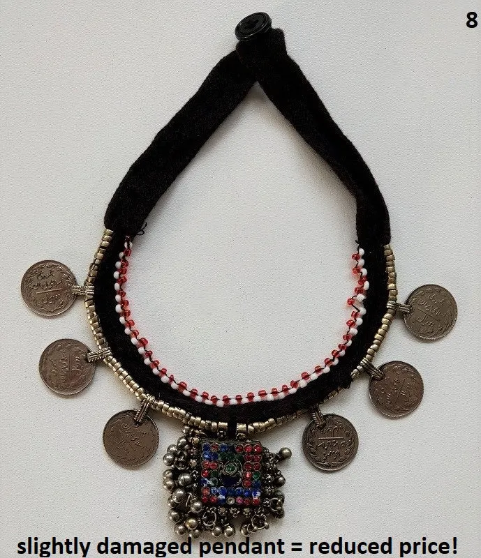 Kuchi tribal coin choker necklace with large pendant