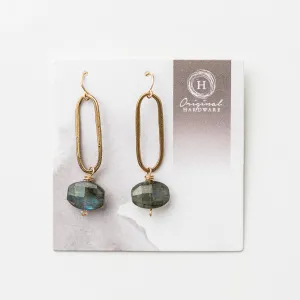 Labradorite Chiclet and Oval Earrings