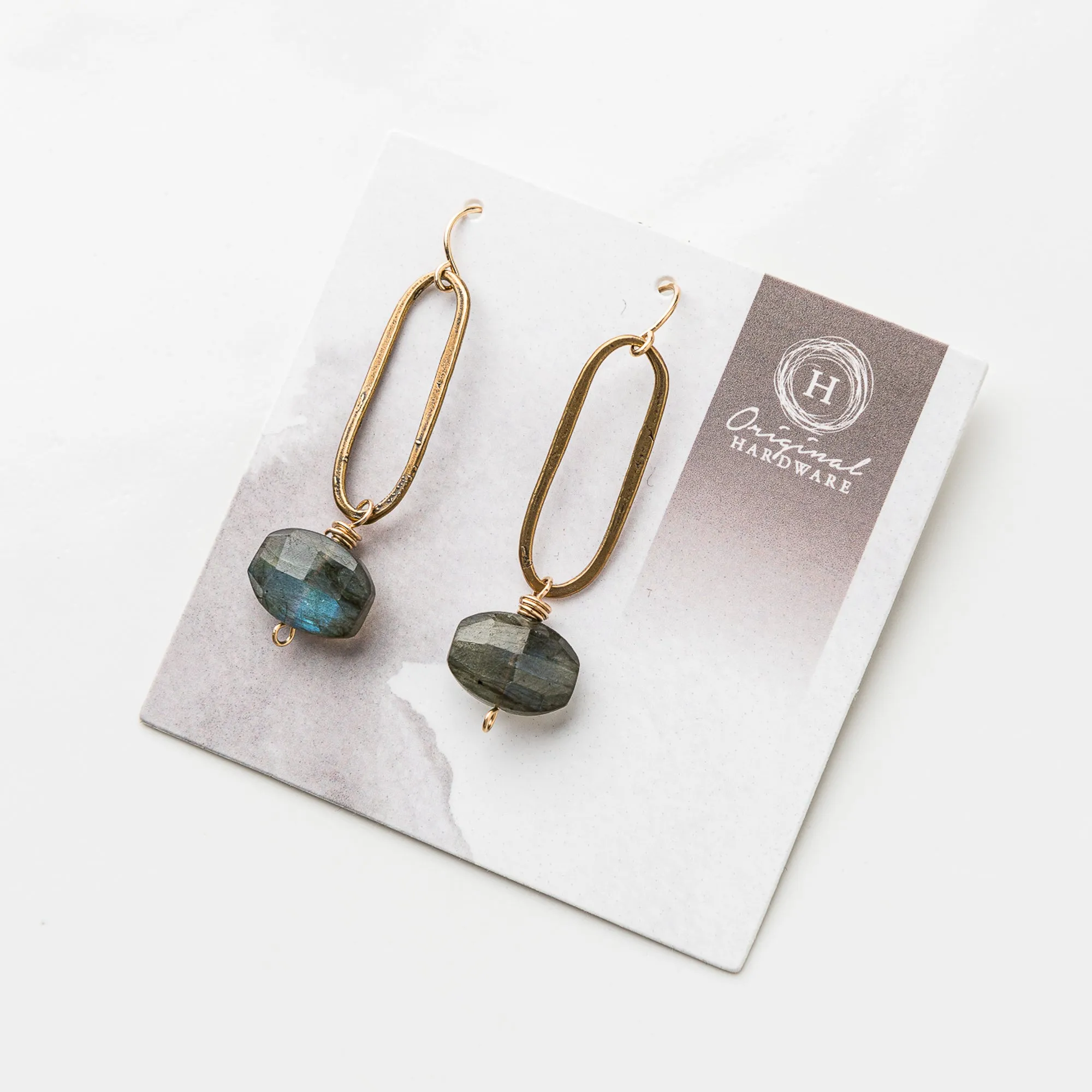 Labradorite Chiclet and Oval Earrings