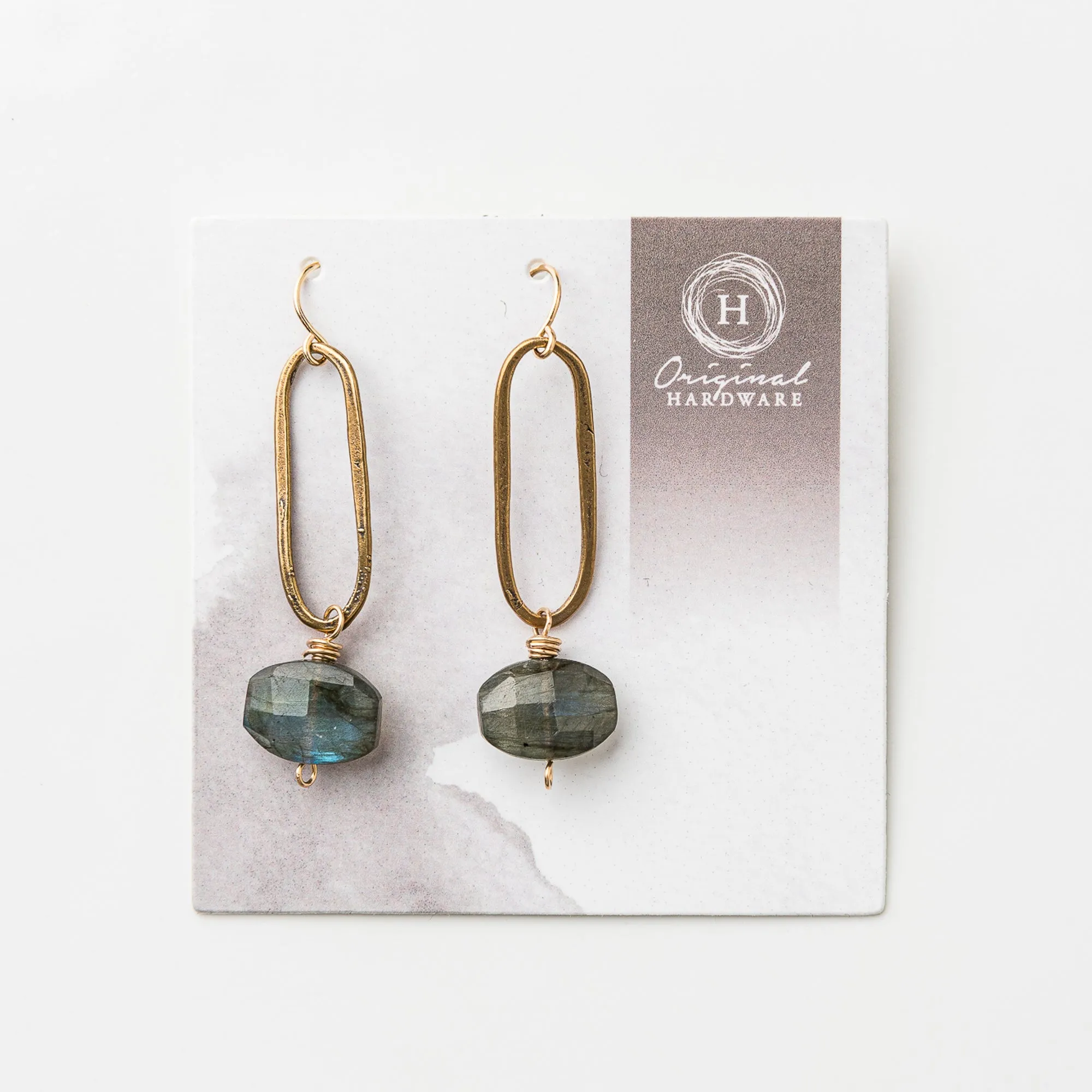 Labradorite Chiclet and Oval Earrings