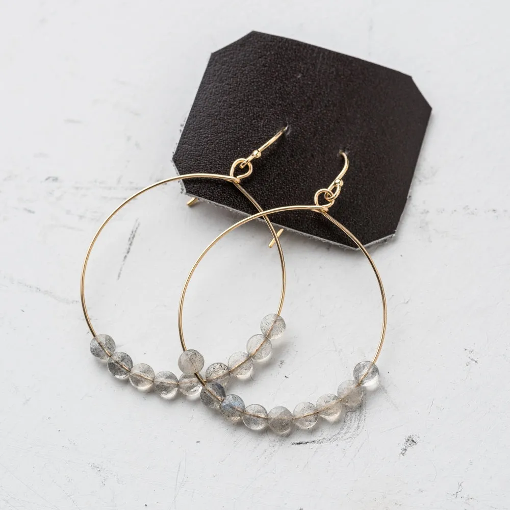 Labradorite Coin Hoop Earrings