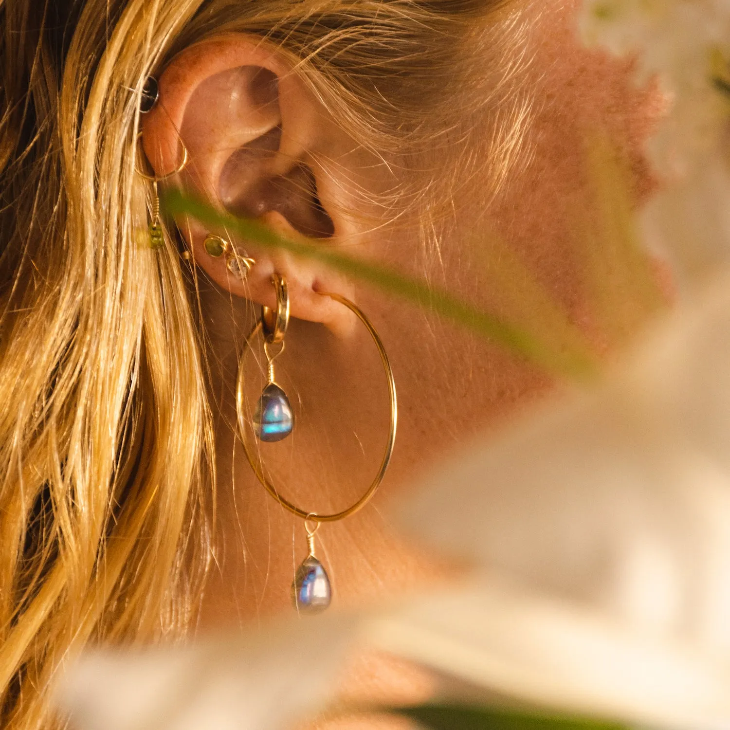 Labradorite Huggie Earrings