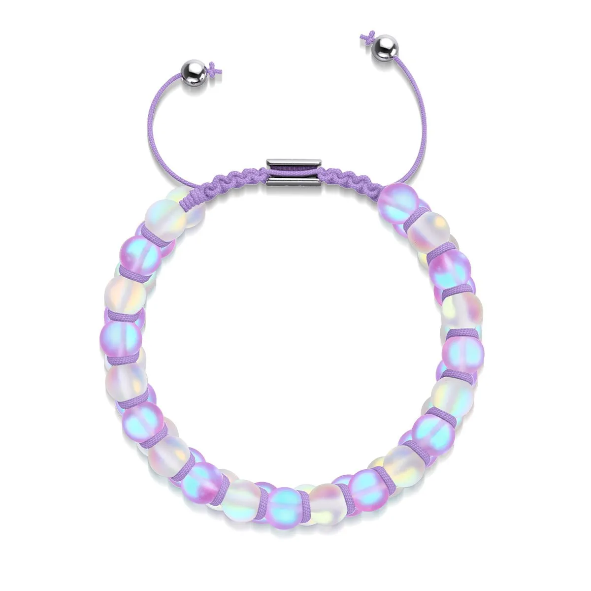 Lavender and White | Silver | Double Mermaid Glass Bracelet