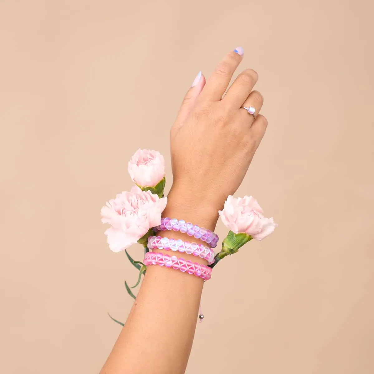 Lavender and White | Silver | Double Mermaid Glass Bracelet