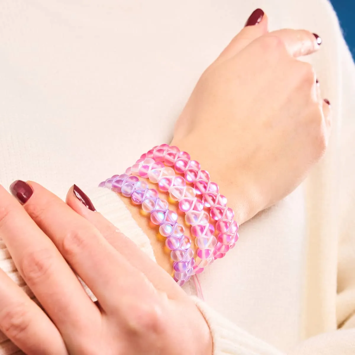Lavender and White | Silver | Double Mermaid Glass Bracelet