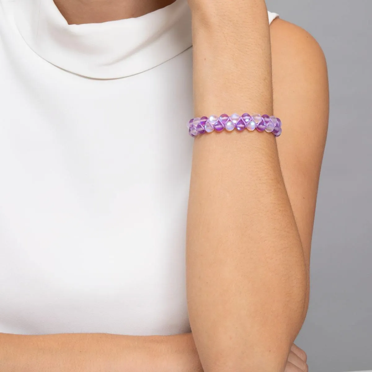 Lavender and White | Silver | Double Mermaid Glass Bracelet
