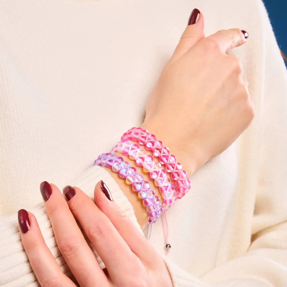Lavender and White | Silver | Double Mermaid Glass Bracelet