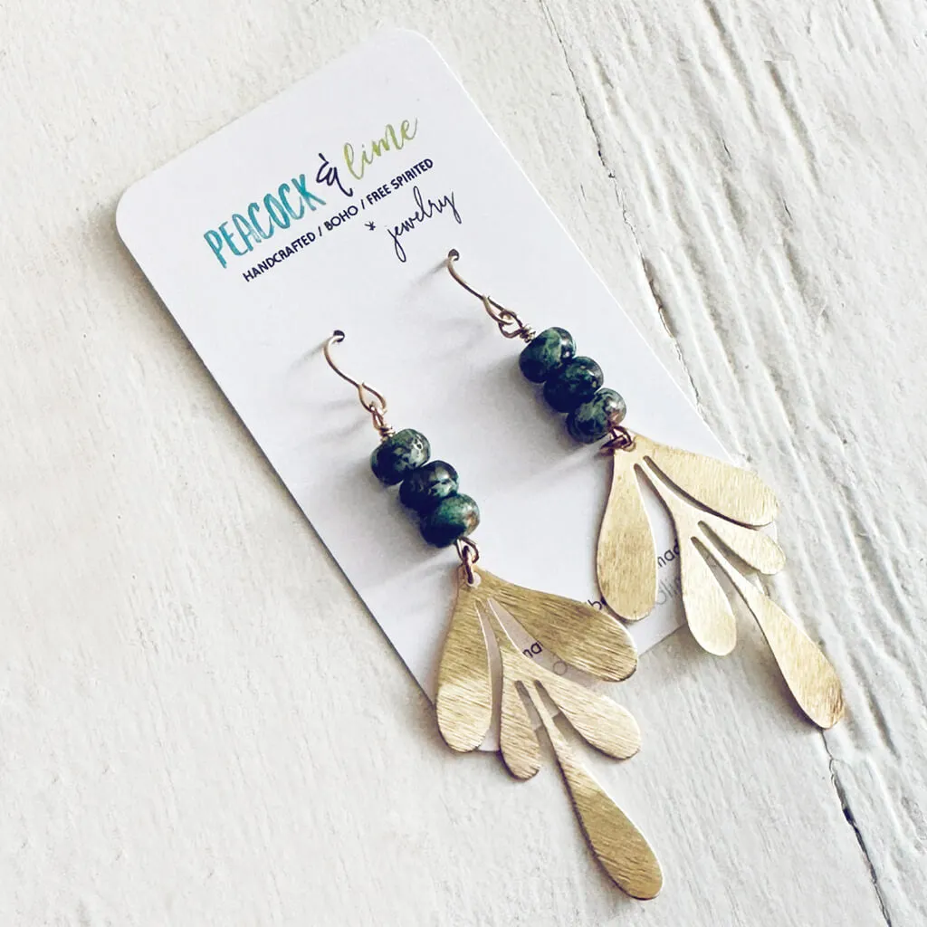 leaf // african turquoise and brass leaf earrings
