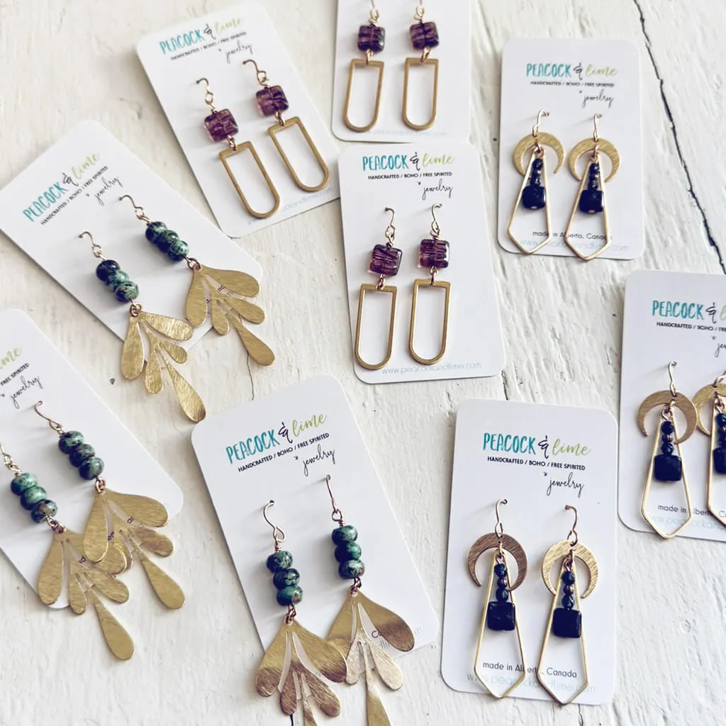 leaf // african turquoise and brass leaf earrings