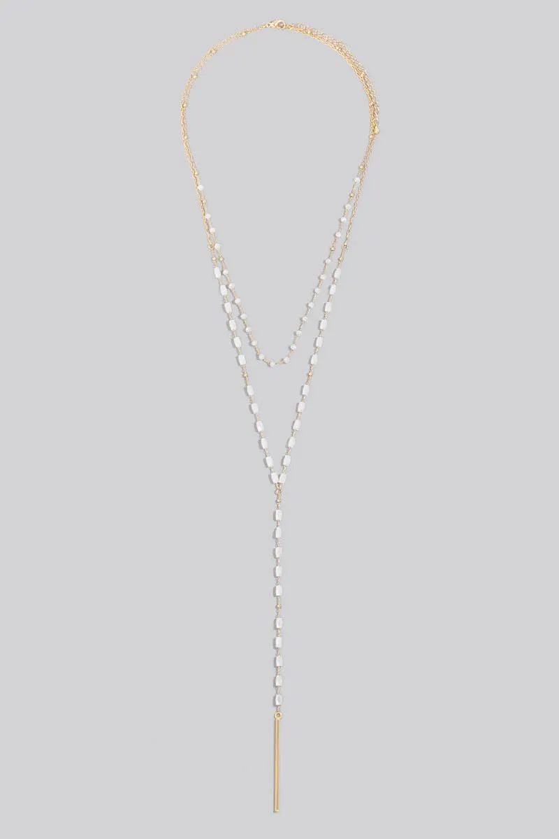 Long Bar Pendant Faceted Beaded Y Chain Necklace