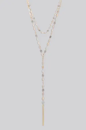 Long Bar Pendant Faceted Beaded Y Chain Necklace
