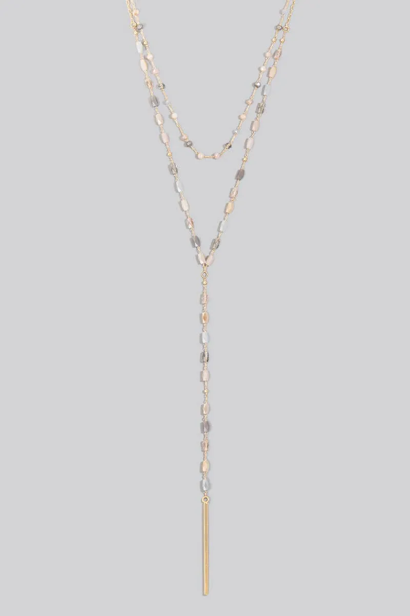 Long Bar Pendant Faceted Beaded Y Chain Necklace