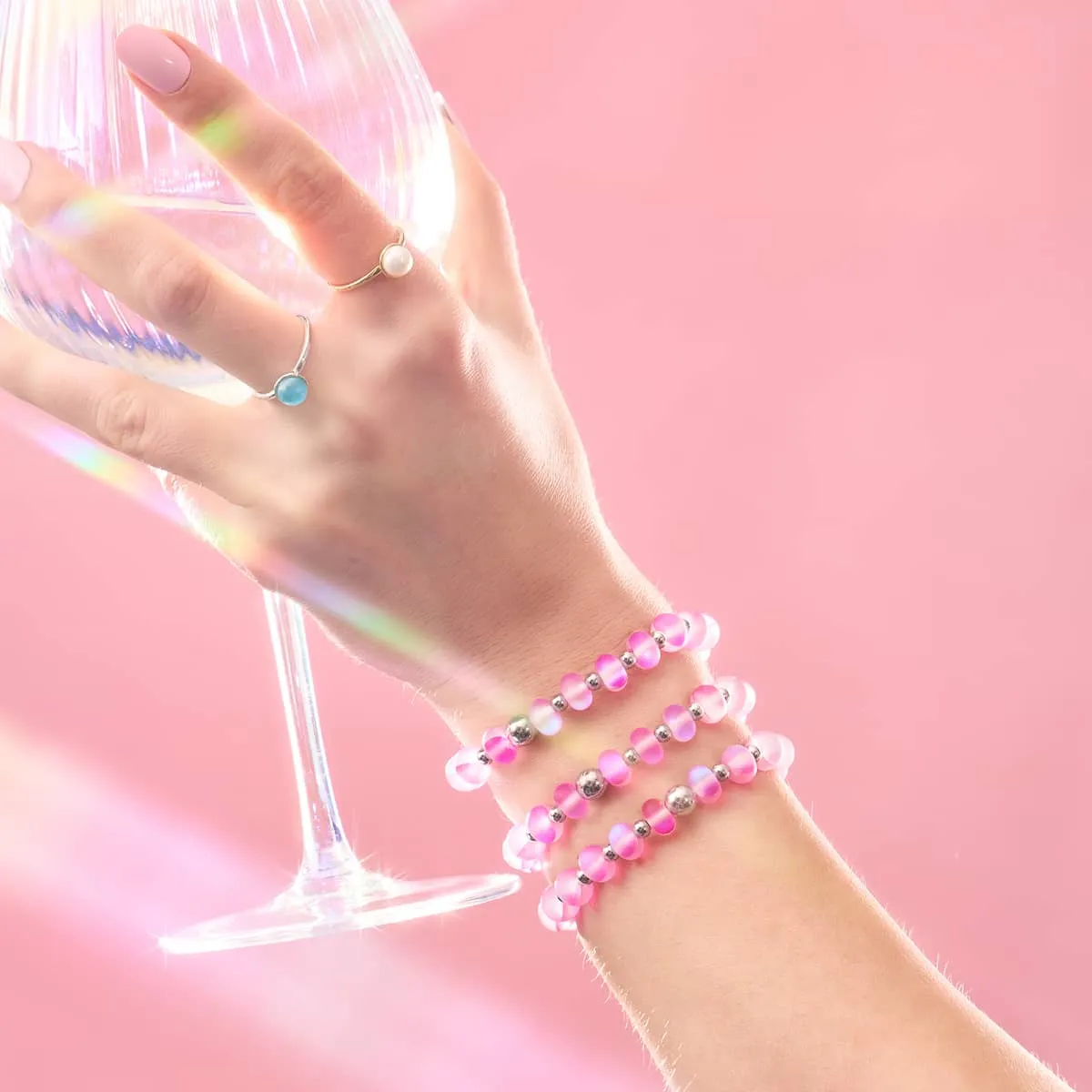 Magenta | Silver | Mermaid Glass Macaron Bracelet