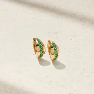 Mark Henry 18k Yellow Gold Saturn Emerald Huggie Earrings