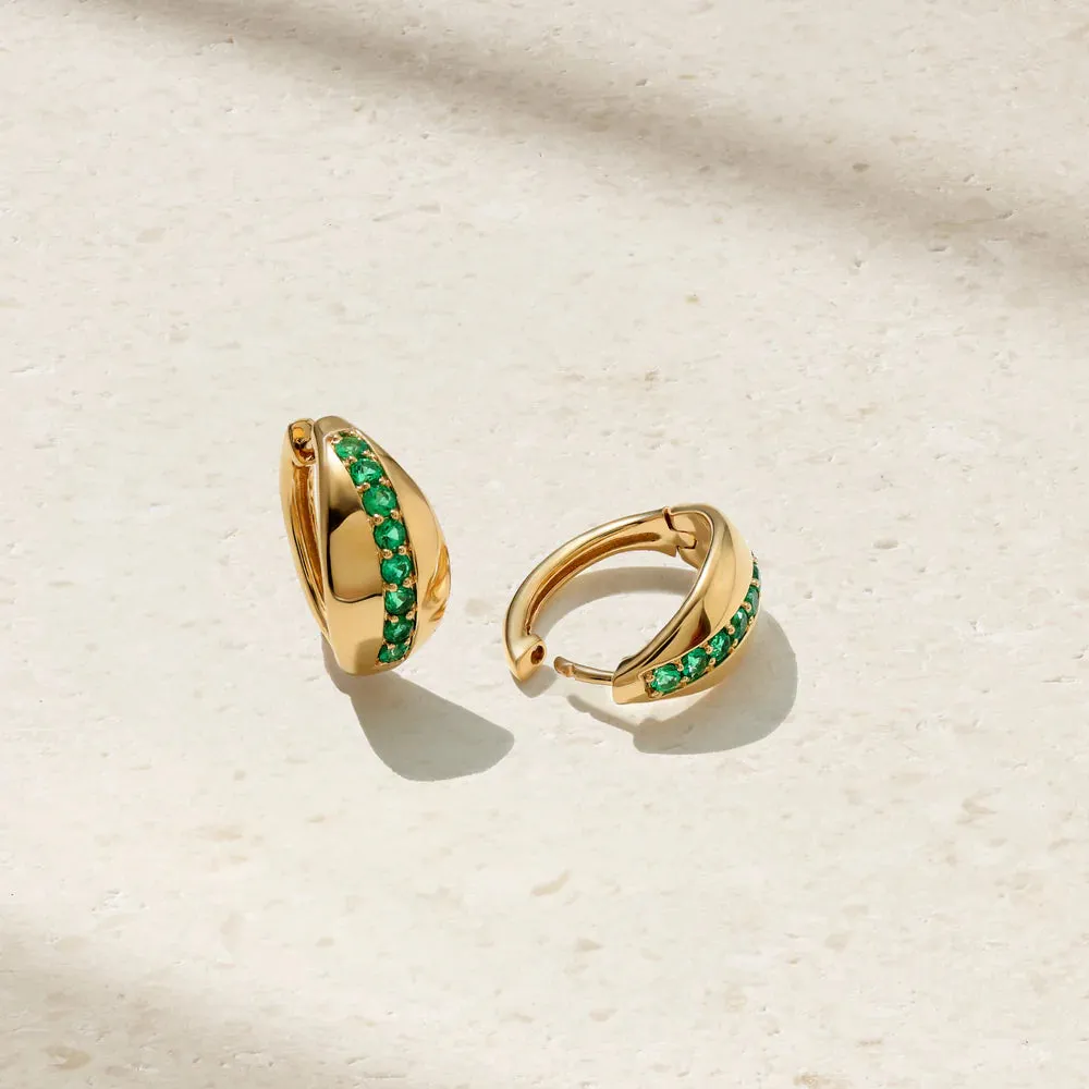 Mark Henry 18k Yellow Gold Saturn Emerald Huggie Earrings