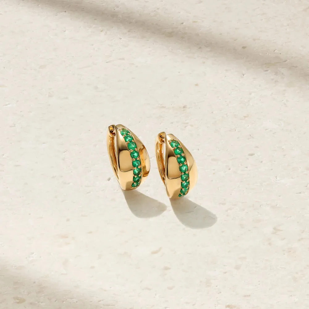 Mark Henry 18k Yellow Gold Saturn Emerald Huggie Earrings
