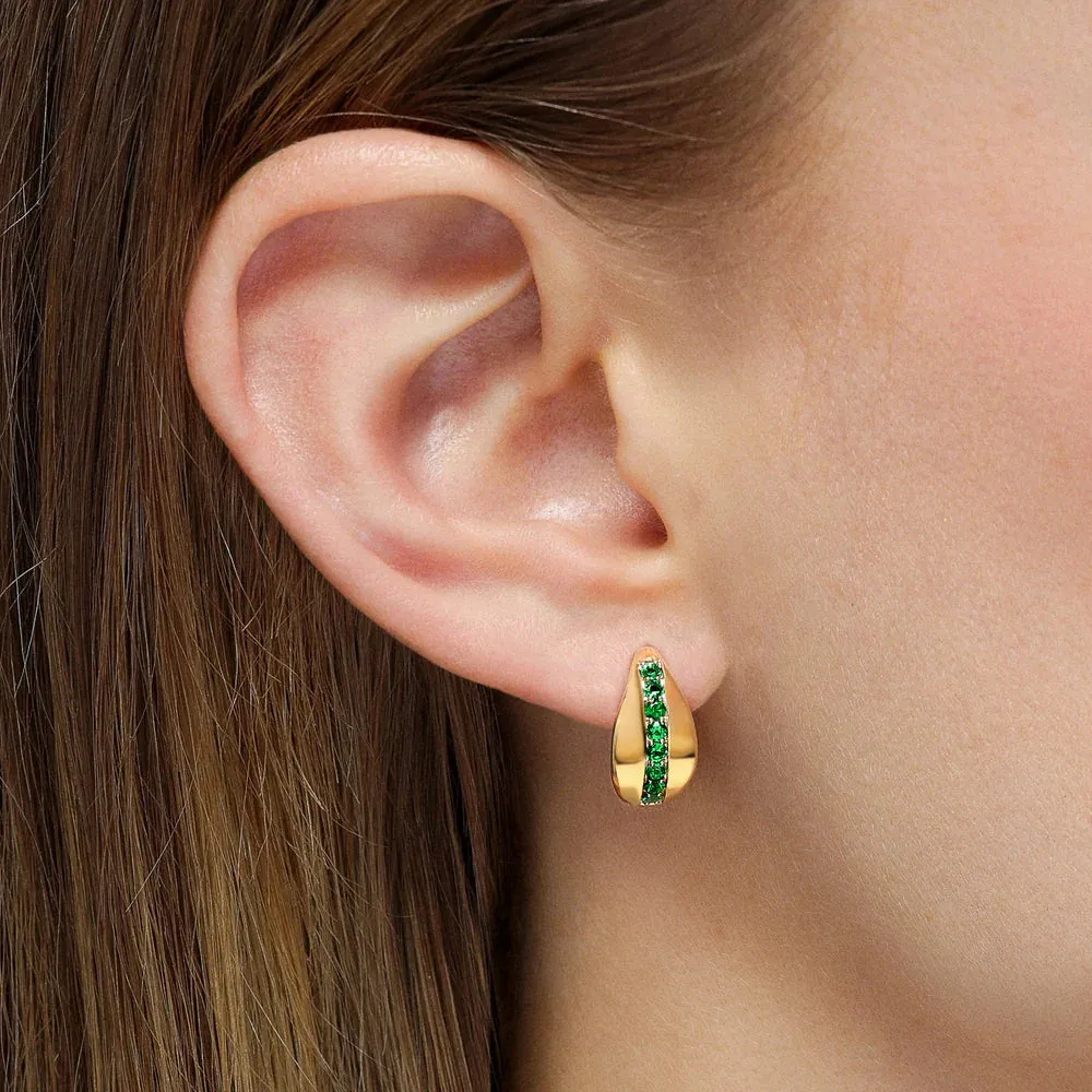 Mark Henry 18k Yellow Gold Saturn Emerald Huggie Earrings