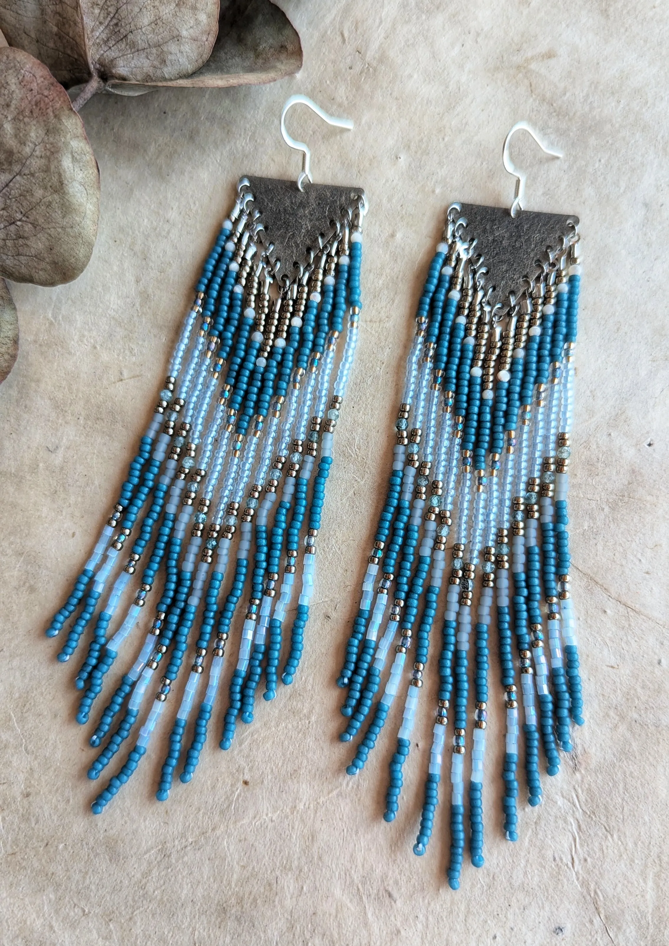 Martine Blue Gray Boho Beaded Earrings