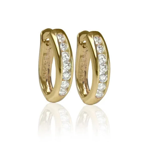 Max Strauss 14K Yellow Gold Channel-Set Diamond Huggie Earrings