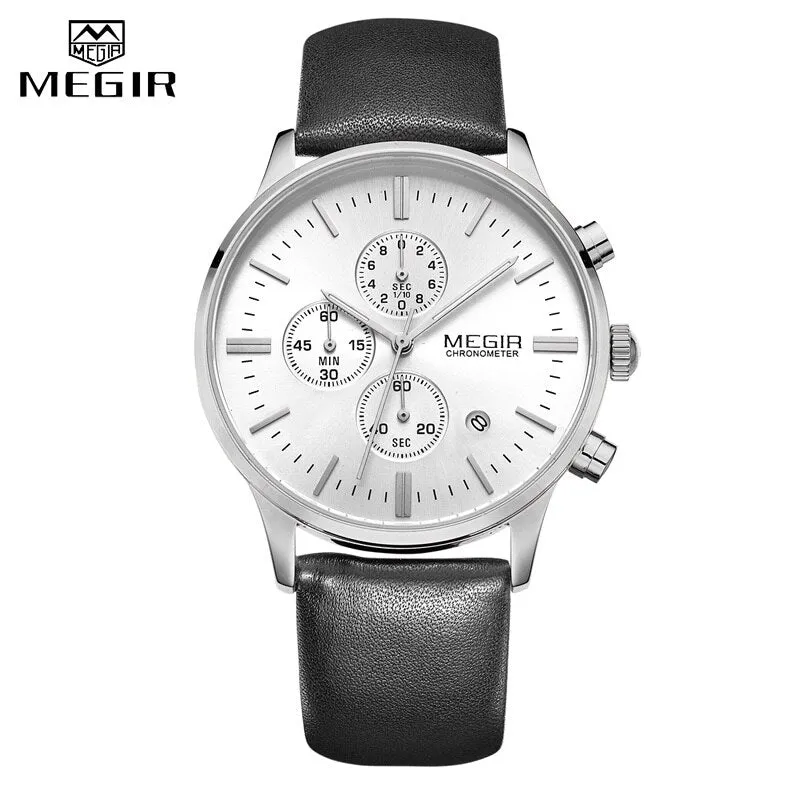 MEGIR Luxury Casual Men Watches Leather Strap Quartz Chronograph Top Brand Watch Military Sport Men relogio feminino Waterproof