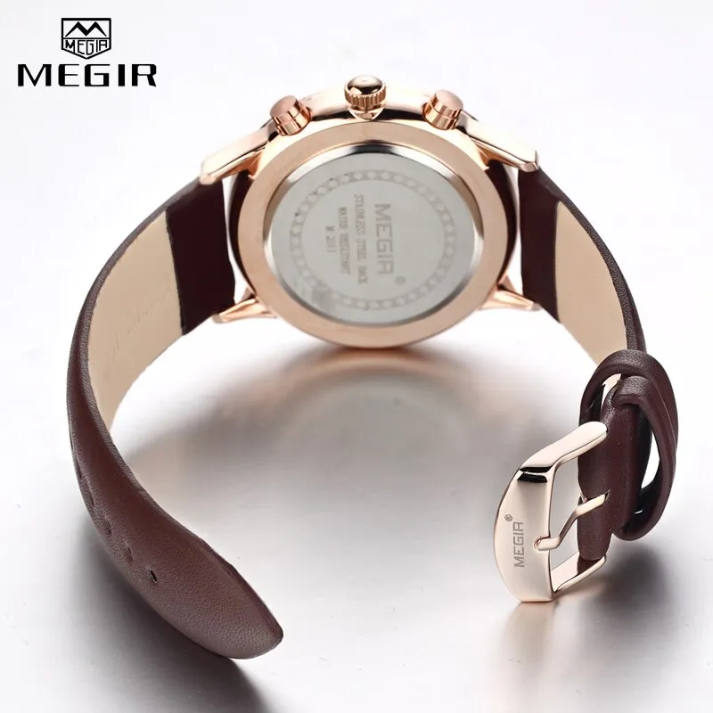 MEGIR Luxury Casual Men Watches Leather Strap Quartz Chronograph Top Brand Watch Military Sport Men relogio feminino Waterproof