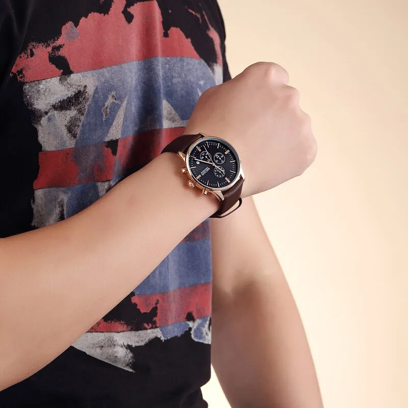 MEGIR Luxury Casual Men Watches Leather Strap Quartz Chronograph Top Brand Watch Military Sport Men relogio feminino Waterproof