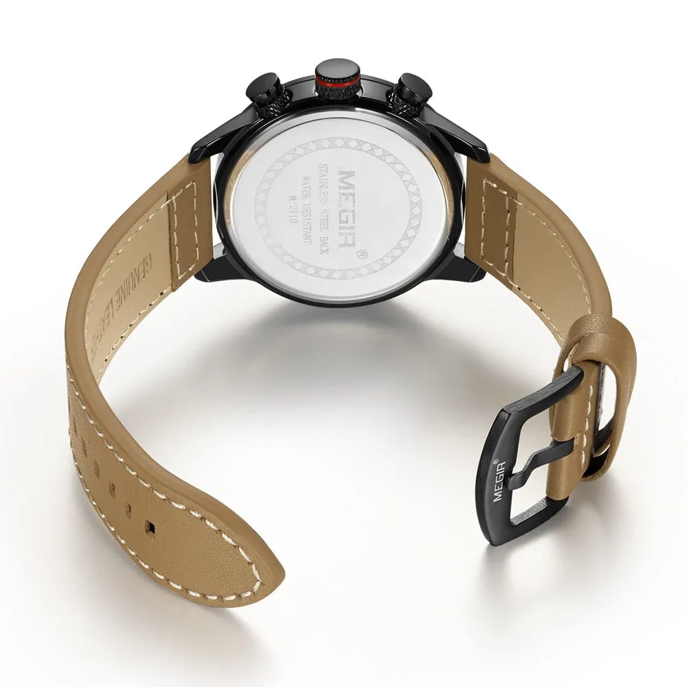 MEGIR New Watch Men Chronograph Luxury Brand Waterproof Sport Quartz Wristwatch Man Casual Leather Analog Watches Military Clock