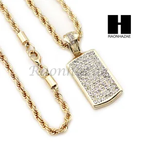 MEN DOG TAG ROPE CHAIN DIAMOND CUT 30" CUBAN LINK CHAIN NECKLACE S05G