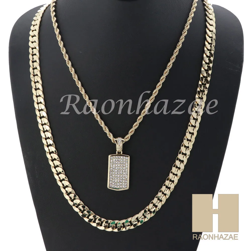 MEN DOG TAG ROPE CHAIN DIAMOND CUT 30" CUBAN LINK CHAIN NECKLACE S05G