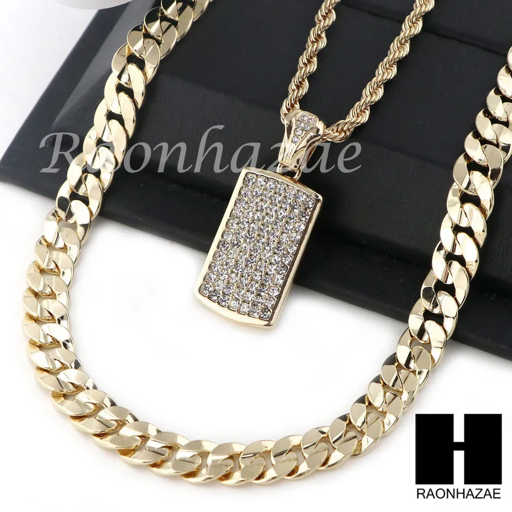MEN DOG TAG ROPE CHAIN DIAMOND CUT 30" CUBAN LINK CHAIN NECKLACE S05G