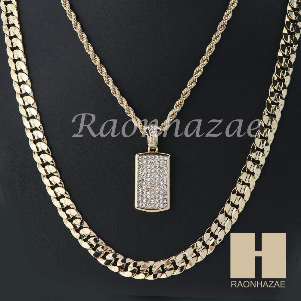 MEN DOG TAG ROPE CHAIN DIAMOND CUT 30" CUBAN LINK CHAIN NECKLACE S05G