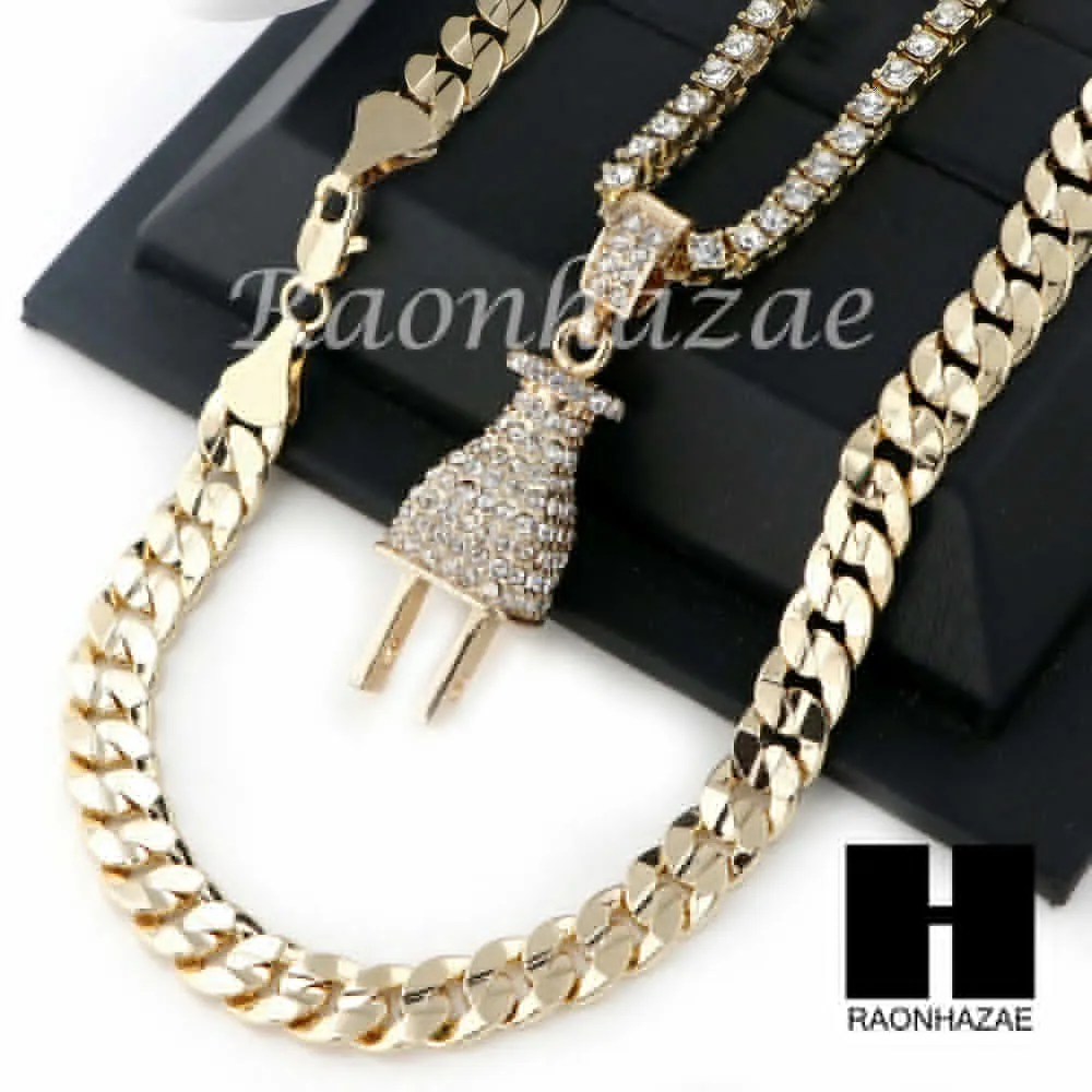 MEN ELECTRONIC PLUG TENNIS CHAIN DIAMOND CUT 30" CUBAN LINK CHAIN S50