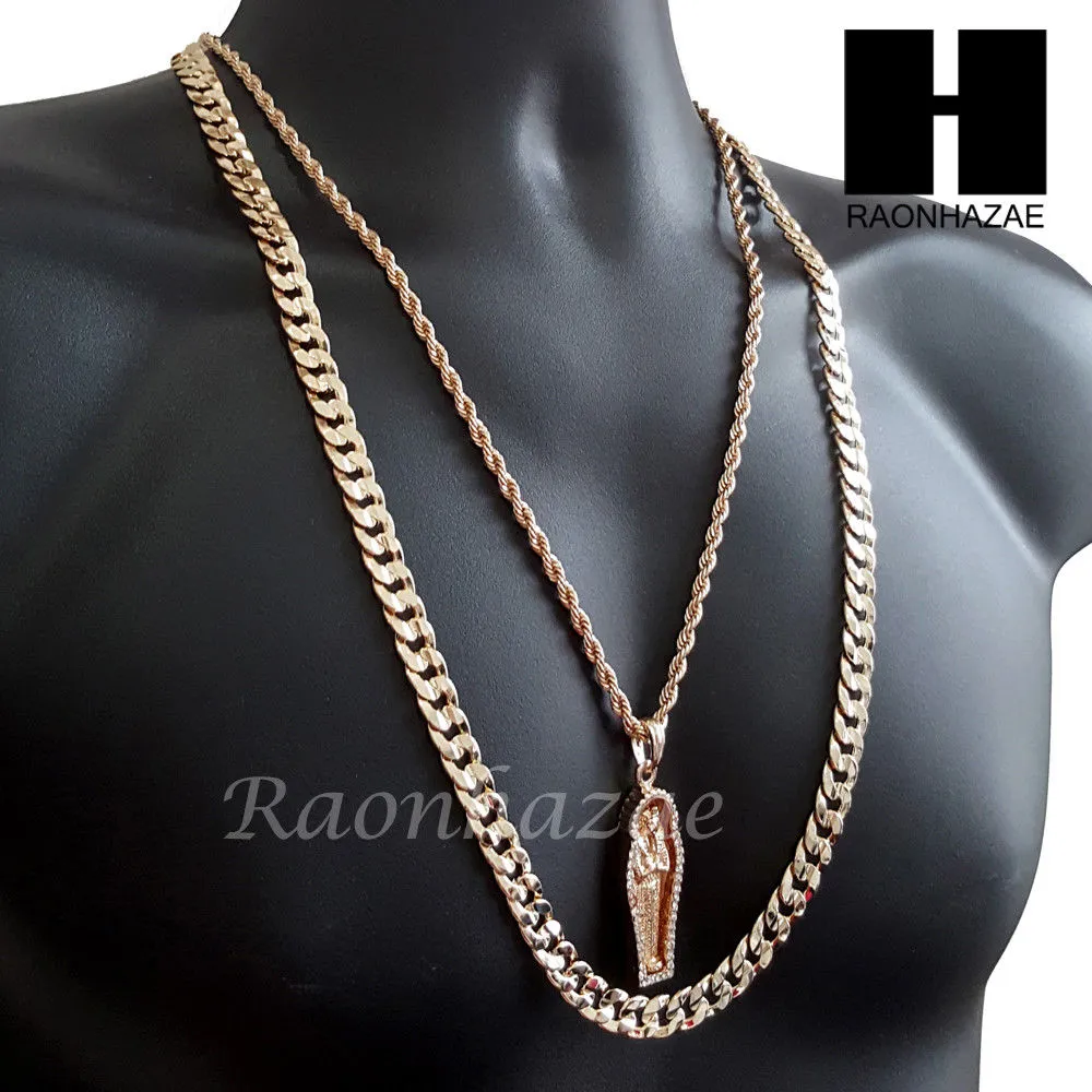 MEN GOLD KING TUT MUMMY CHARM CUT 30" CUBAN LINK CHAIN NECKLACE S084G