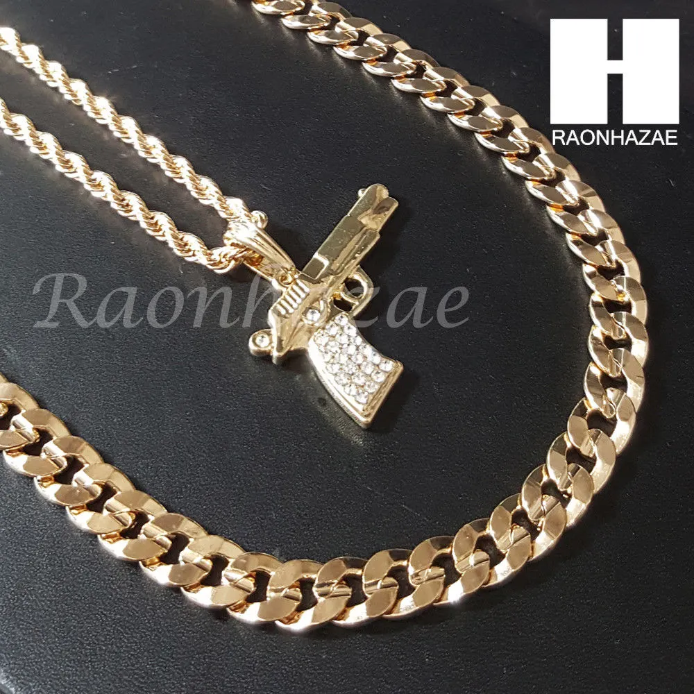 MEN MACHINE GUN CHAIN DIAMOND CUT 30" CUBAN LINK CHAIN NECKLACE S076G