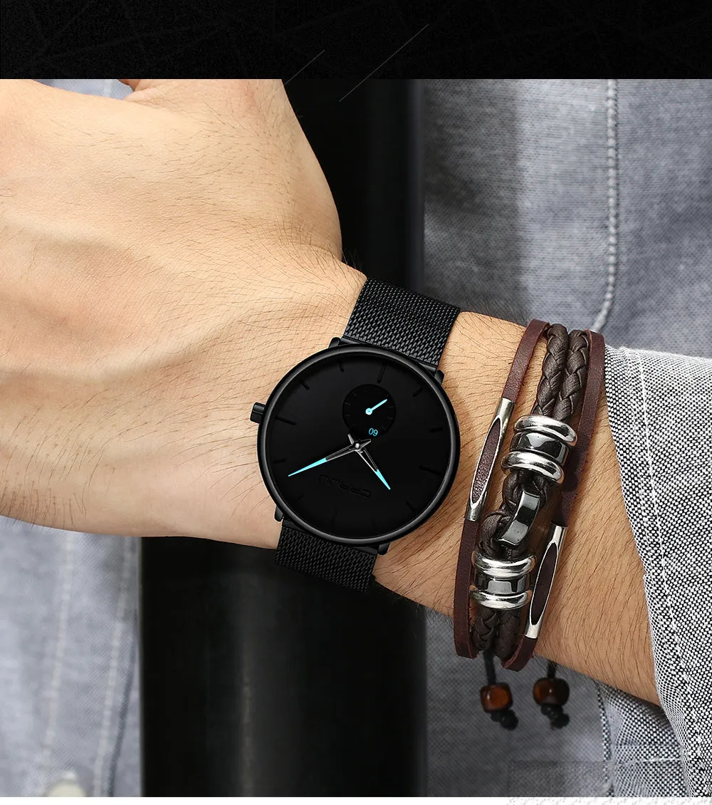 Men Slim Mesh Steel Waterproof Sport Watch