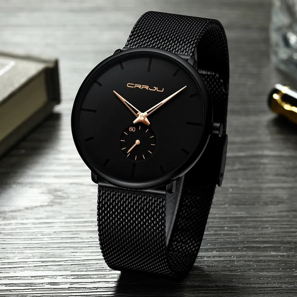 Men Slim Mesh Steel Waterproof Sport Watch