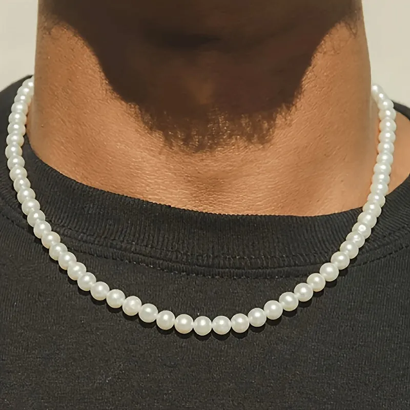 Men's Faux Pearl Beaded Necklace
