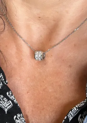 Merritt Silver Rhinestone Cylinder Pendant Necklace