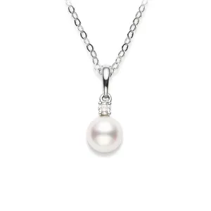 Mikimoto 18K White Gold 7mm Akoya Pearl and Diamond Pendant