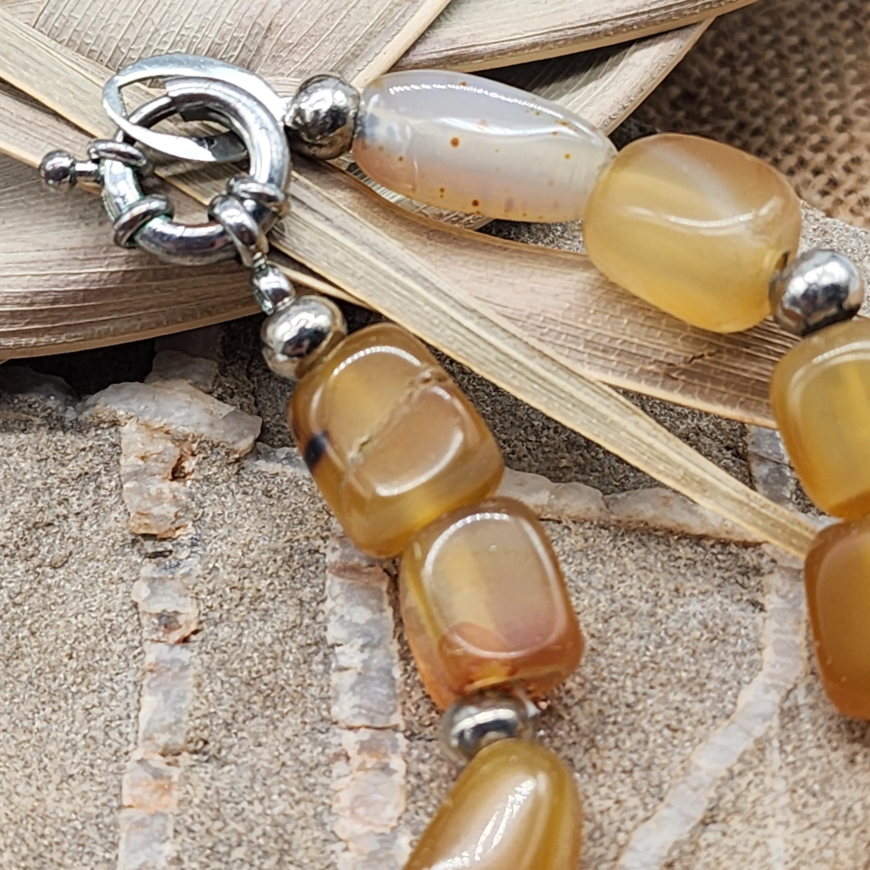 Mimosa / Boho Jewelry Artisan Simple Necklace Vintage Silver Natural Agate Stone Boho Necklace Gift For Women