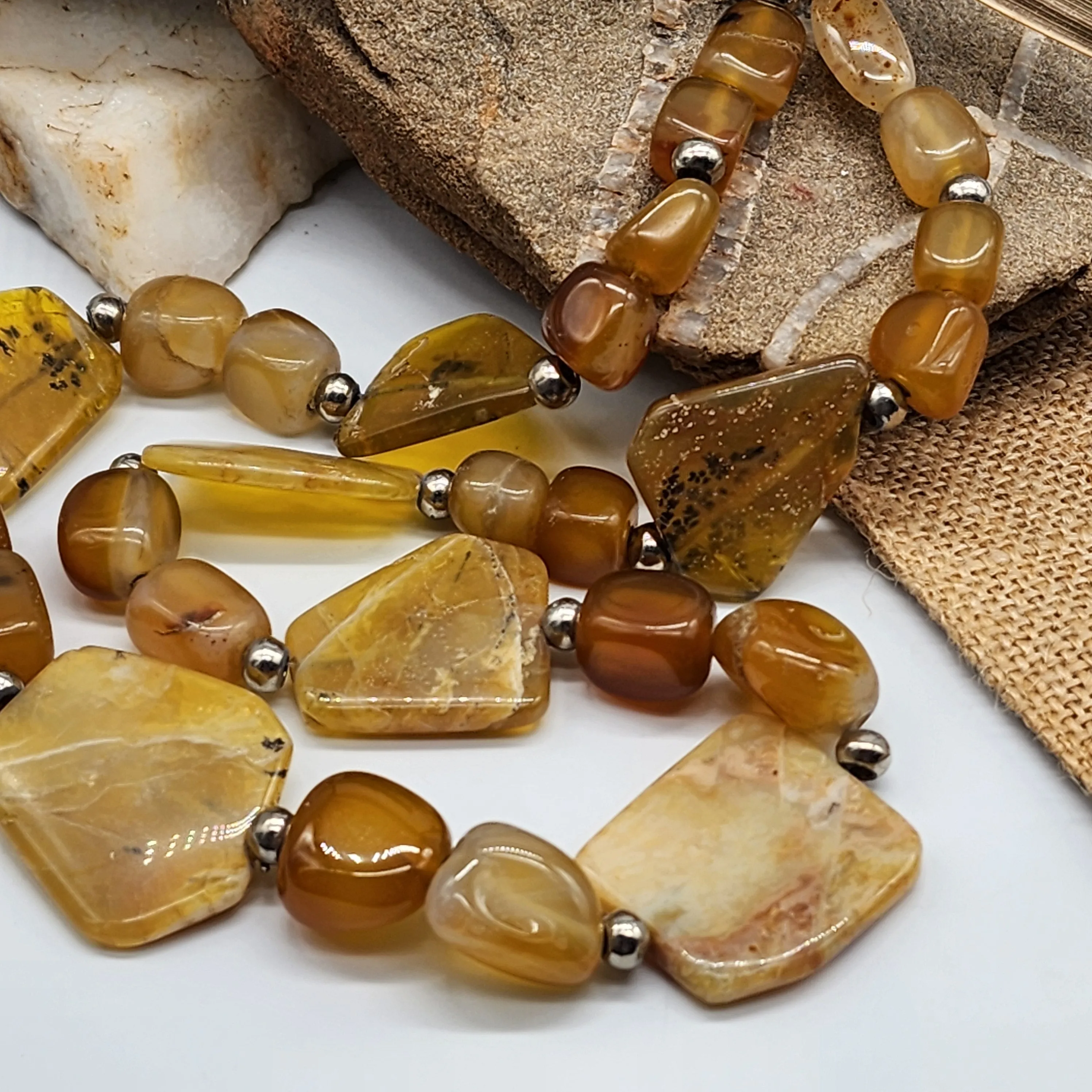 Mimosa / Boho Jewelry Artisan Simple Necklace Vintage Silver Natural Agate Stone Boho Necklace Gift For Women