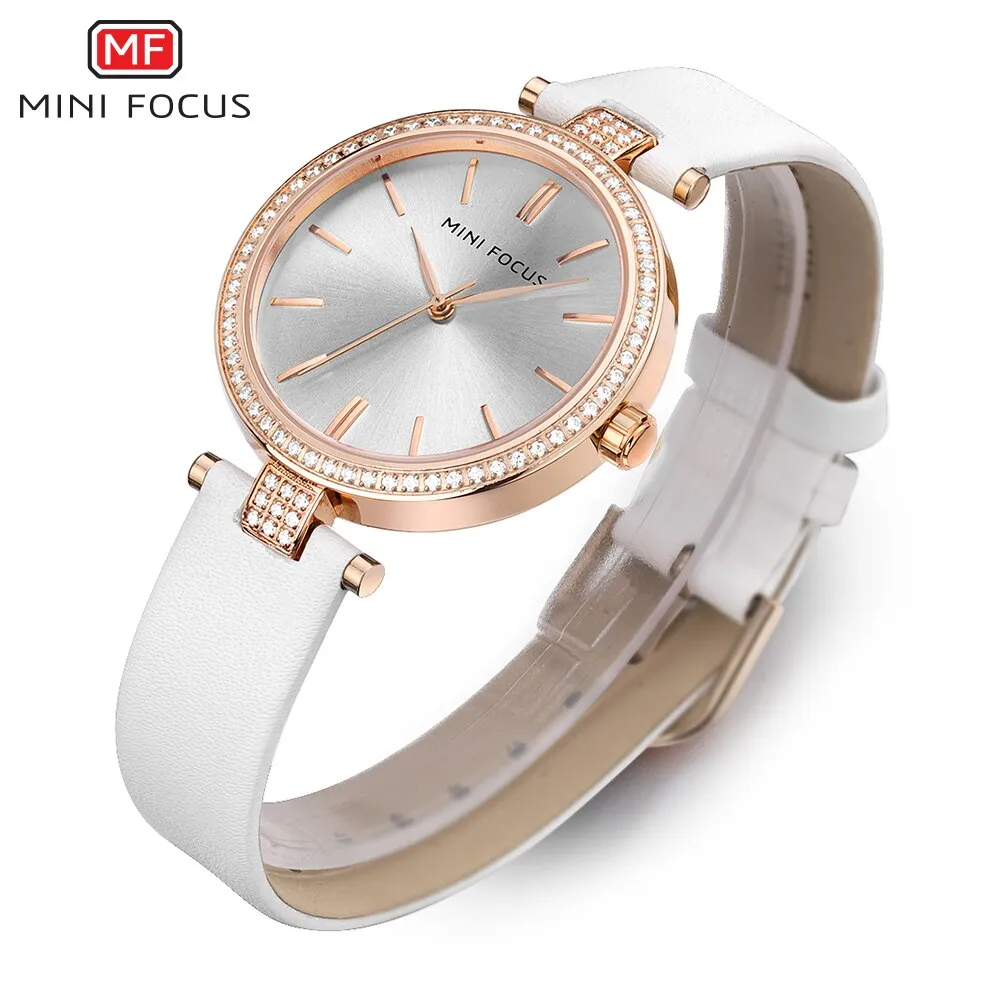 MINI FOCUS Brand Women Quartz Watches Luxury Genuine Leather &amp; Stainless Steel Strip Womens Wristwatches Female Relogio Feminino