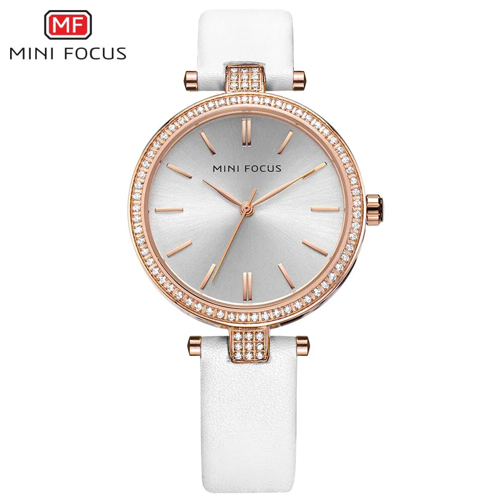 MINI FOCUS Brand Women Quartz Watches Luxury Genuine Leather &amp; Stainless Steel Strip Womens Wristwatches Female Relogio Feminino