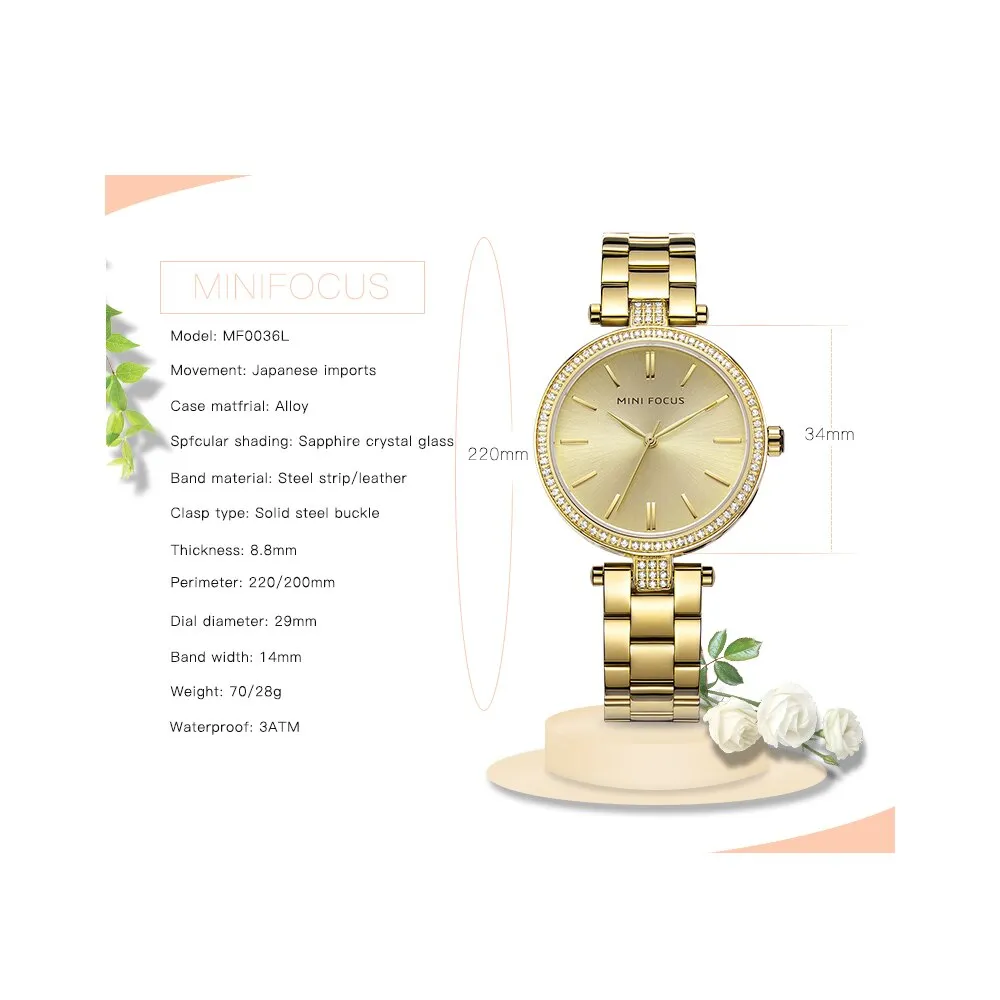 MINI FOCUS Brand Women Quartz Watches Luxury Genuine Leather &amp; Stainless Steel Strip Womens Wristwatches Female Relogio Feminino