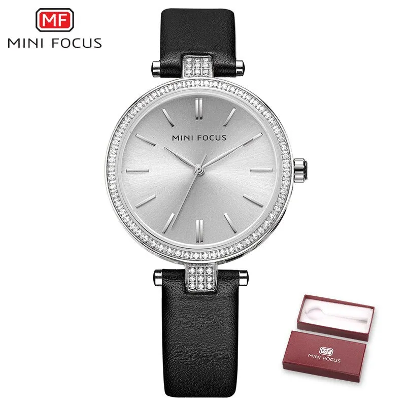 MINI FOCUS Brand Women Quartz Watches Luxury Genuine Leather &amp; Stainless Steel Strip Womens Wristwatches Female Relogio Feminino
