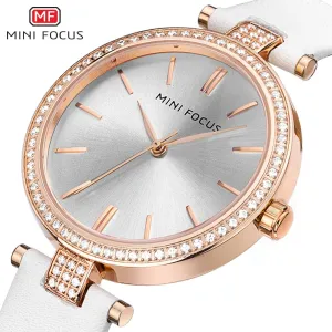 MINI FOCUS Brand Women Quartz Watches Luxury Genuine Leather &amp; Stainless Steel Strip Womens Wristwatches Female Relogio Feminino