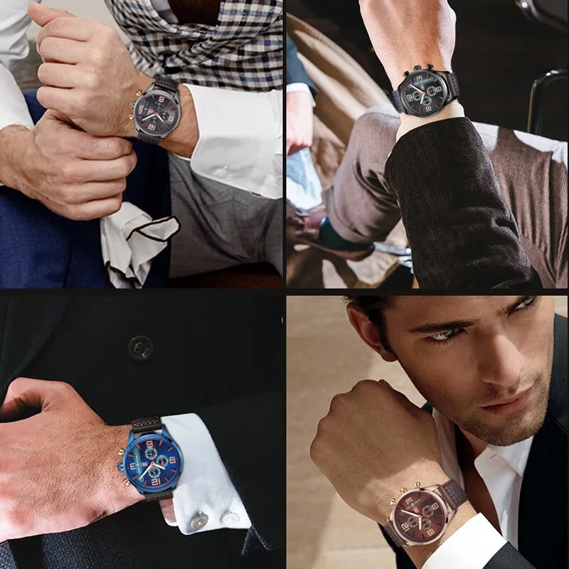 MINI FOCUS Fashion Casual Men Watches Luxury Brand Quartz Mens Watch Genuine Leather Waterproof Calendar Male Wristwatches