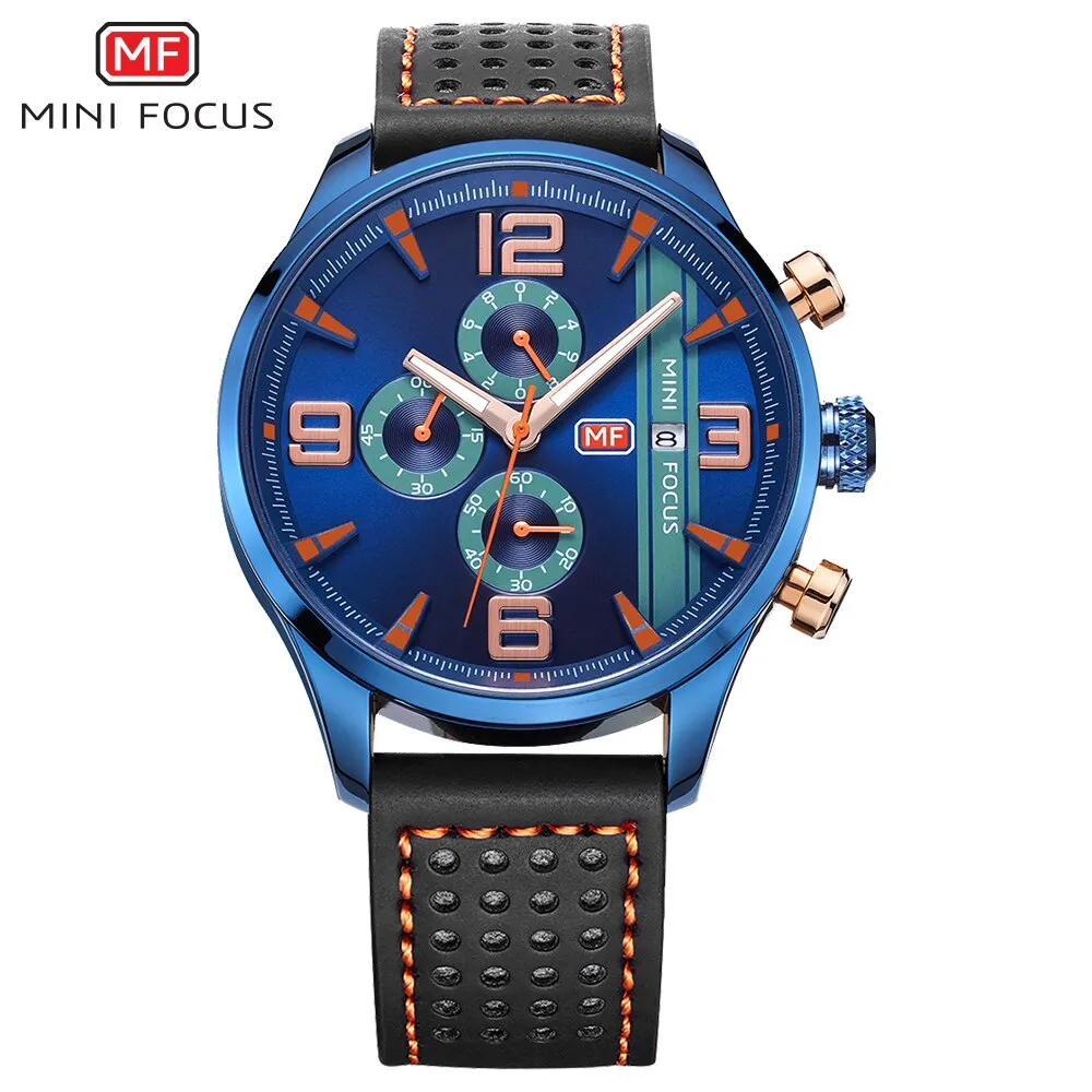 MINI FOCUS Fashion Casual Men Watches Luxury Brand Quartz Mens Watch Genuine Leather Waterproof Calendar Male Wristwatches
