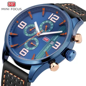 MINI FOCUS Fashion Casual Men Watches Luxury Brand Quartz Mens Watch Genuine Leather Waterproof Calendar Male Wristwatches